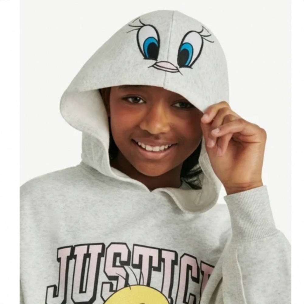 Justice Looney Tunes Tweety Bird Heather Gray Glitter Hoodie XL Plus 16P/18P